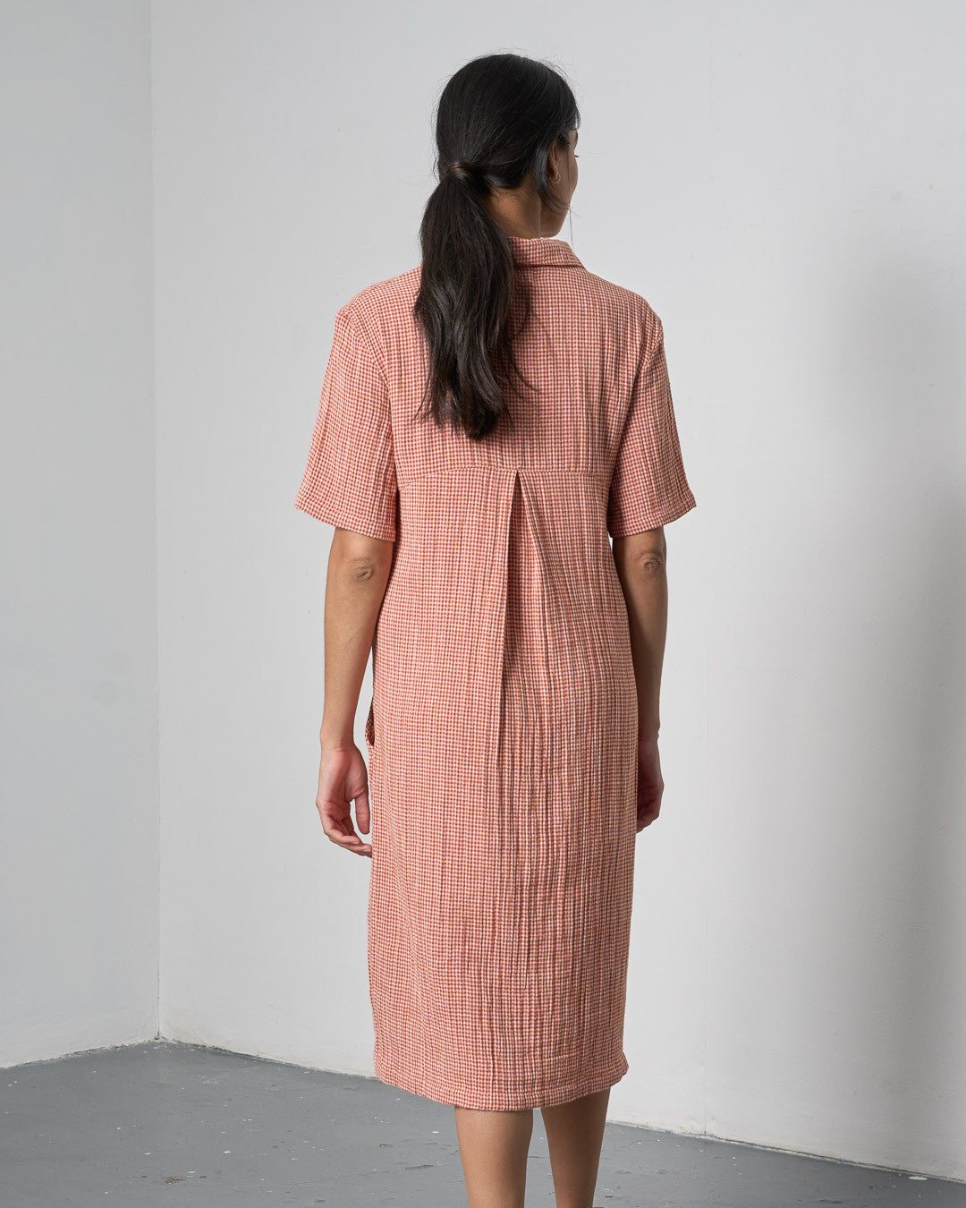 Bibico Alexa Dress Rust Off White Little Check Back View Berrimas Overflow