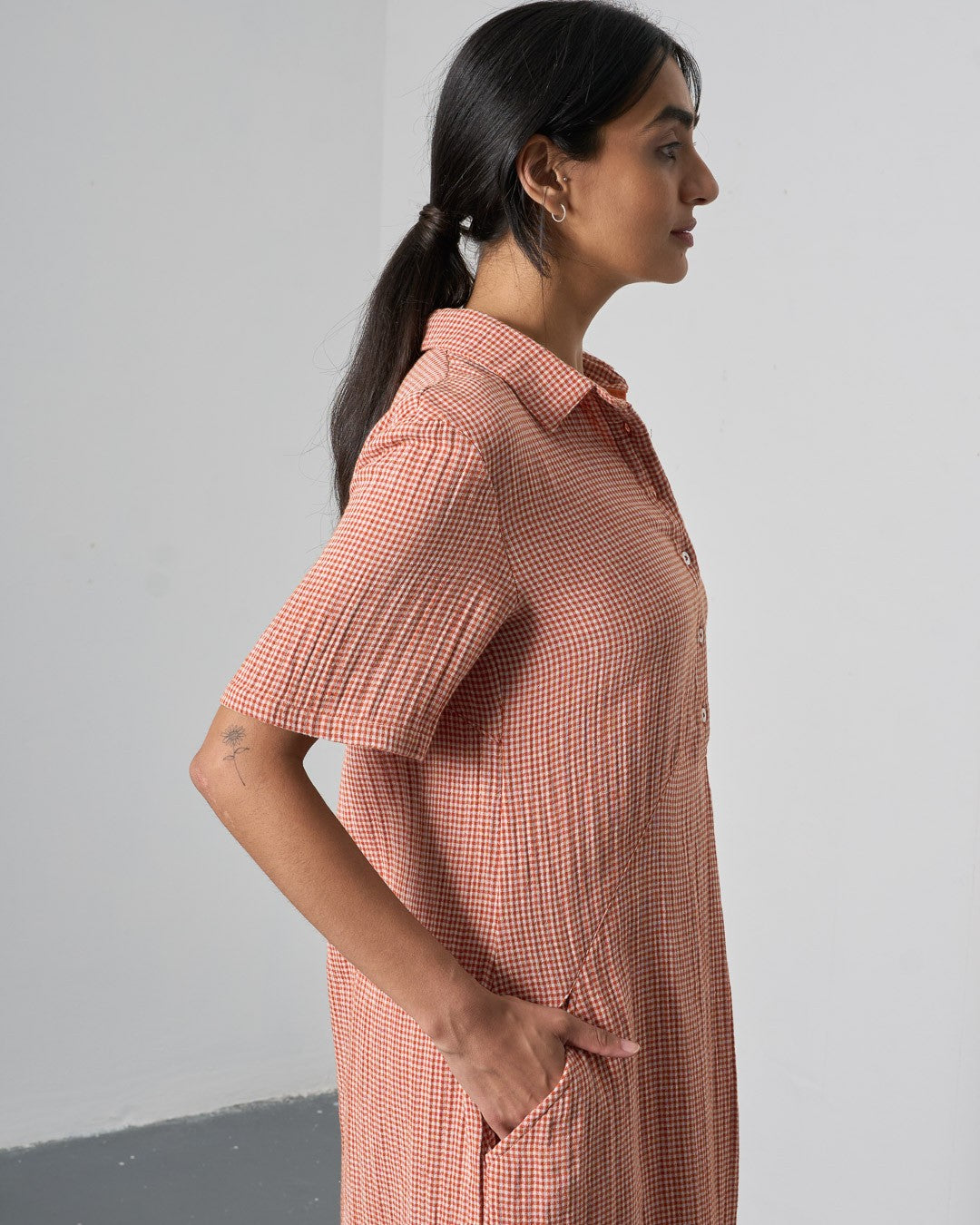 Bibico Alexa Dress Rust Off White Little Check Side View Berrimas Overflow