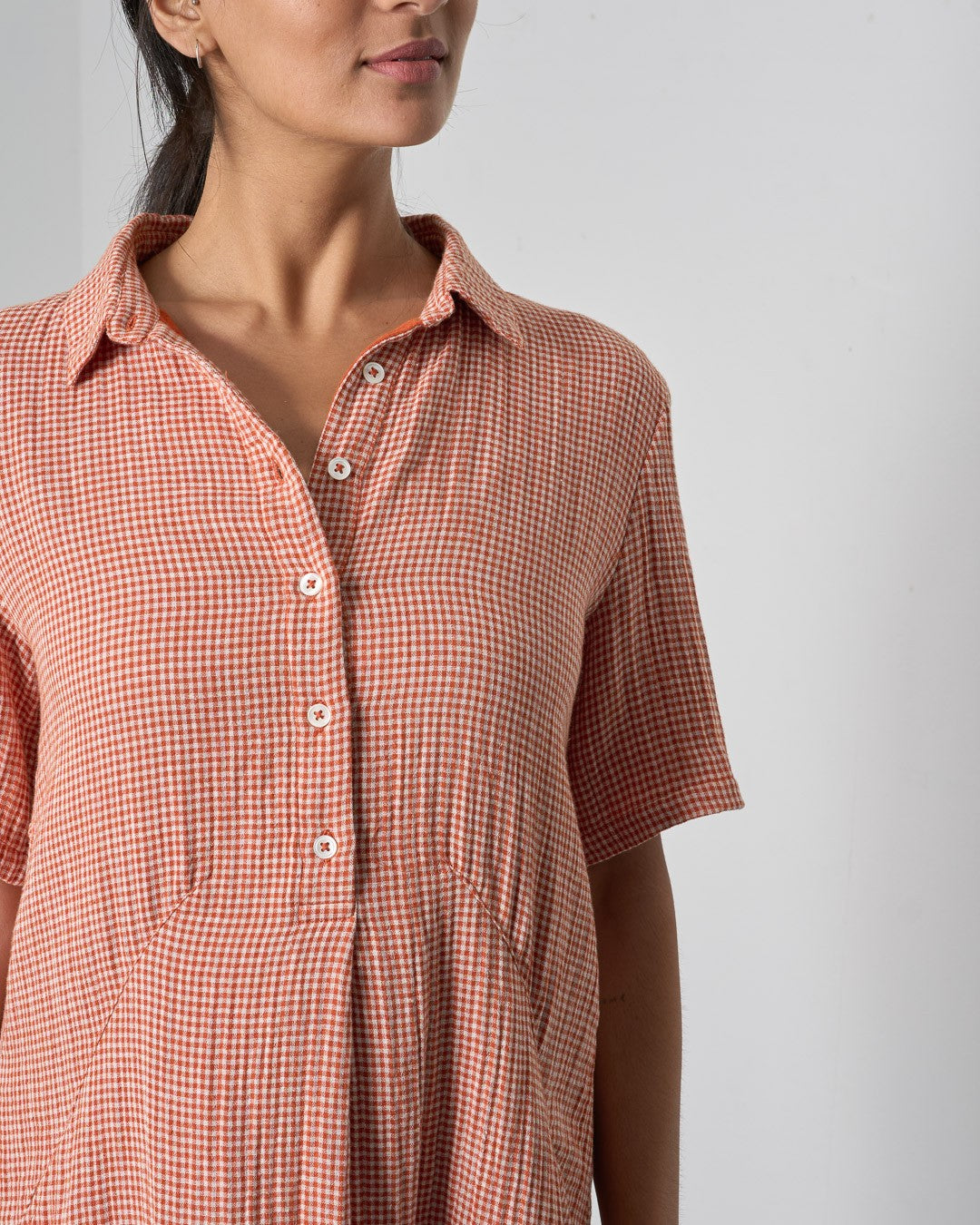 Bibico Alexa Dress Rust Off White Little Check Front View Berrimas Overflow