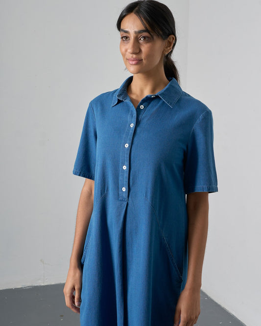 Bibico Alexa Dress Textured Denim Front View Berrimas Overflow