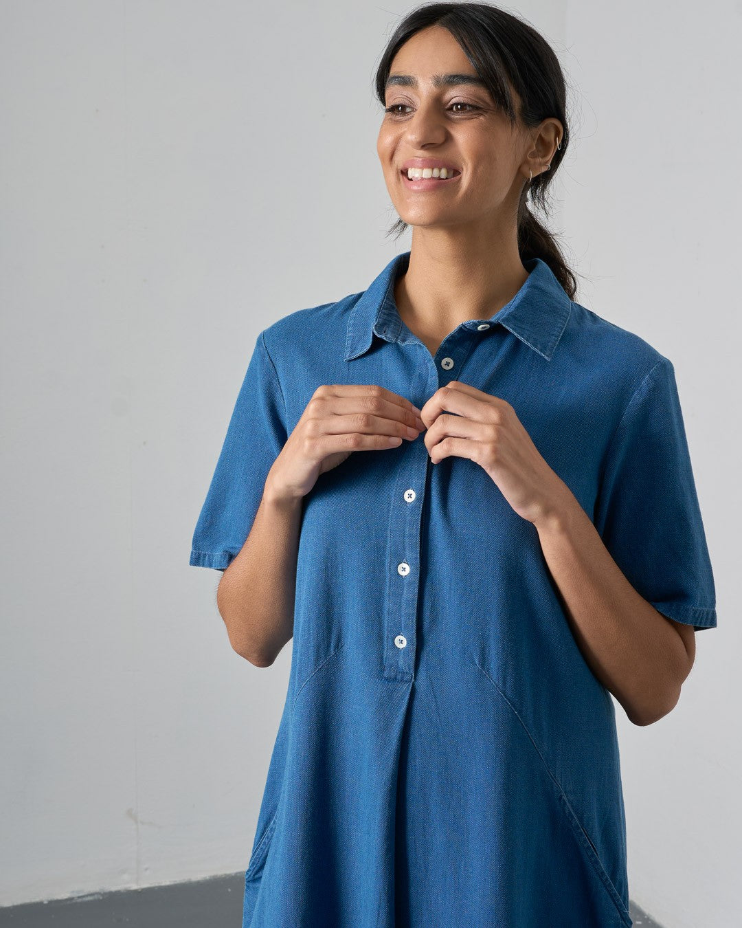 Bibico Alexa Dress Textured Denim Front View Berrimas Overflow