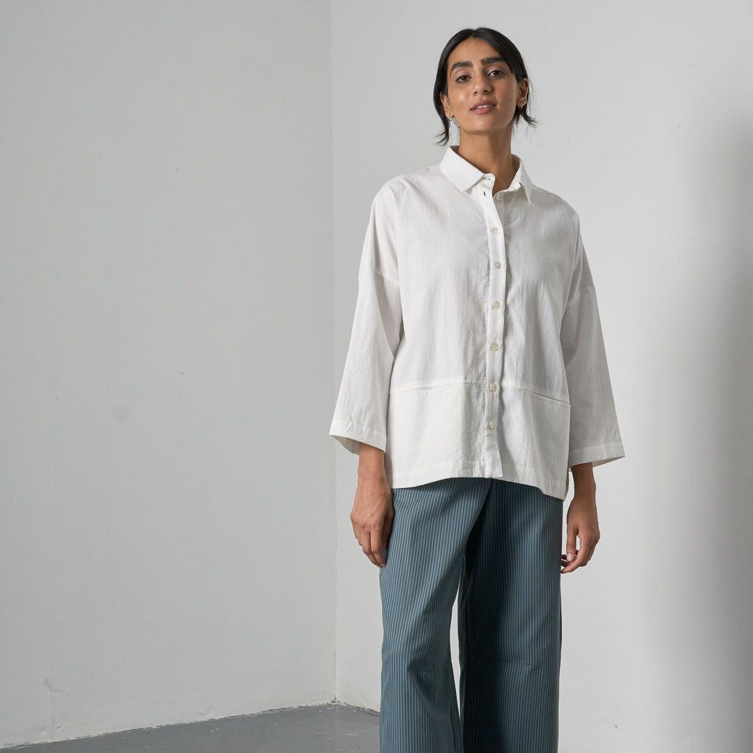 Bibico Anya Relaxed Blouse White Front View Berrimas Overflow