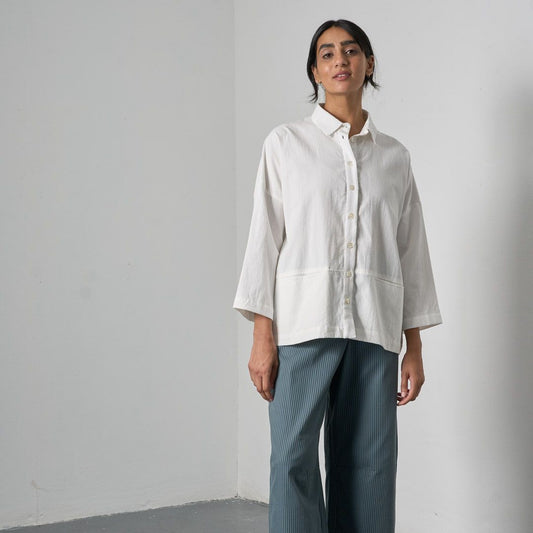 Bibico Anya Relaxed Blouse White Front View Berrimas Overflow