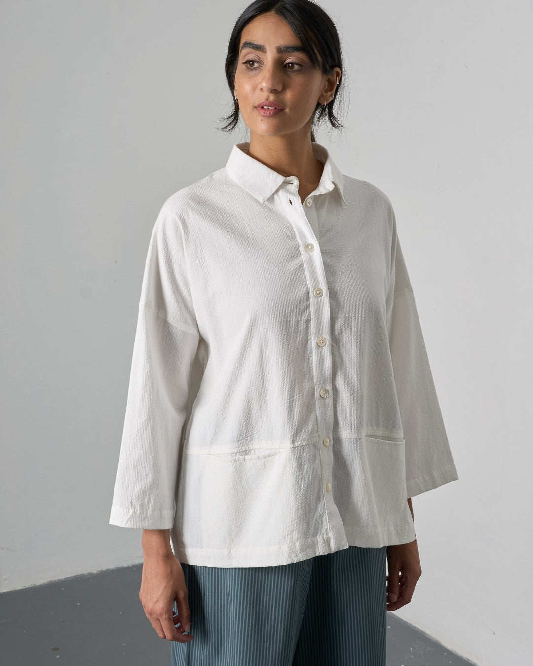 Bibico Anya Relaxed Blouse White Front View Berrimas Overflow