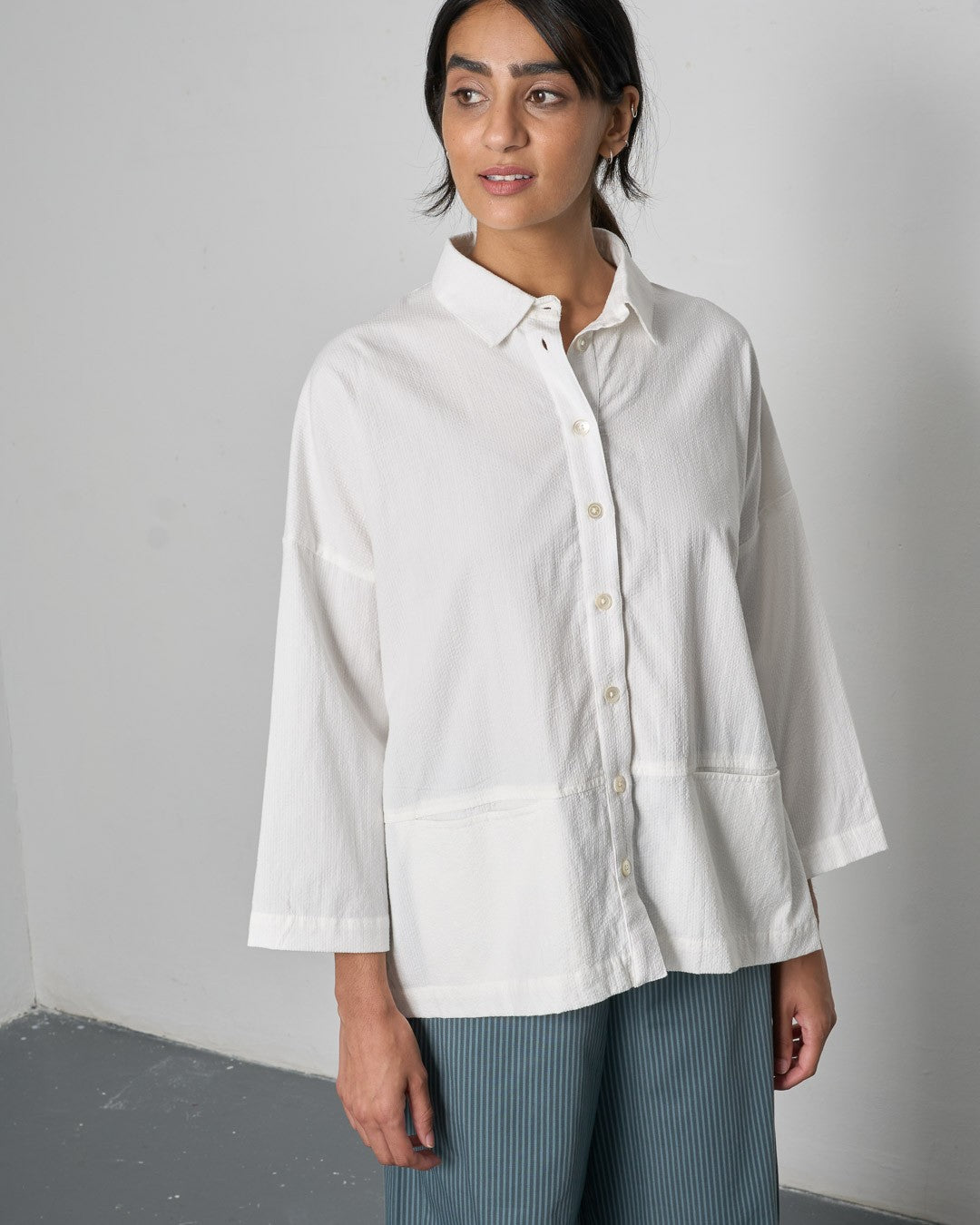 Bibico Anya Relaxed Blouse White Front View Berrimas Overflow