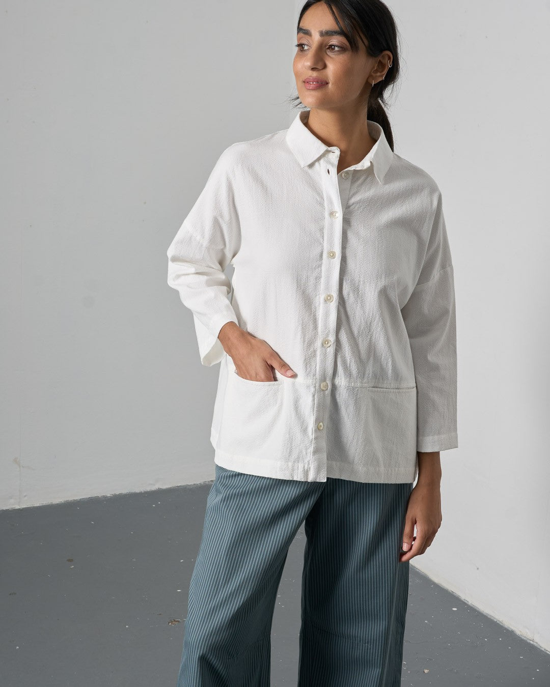 Bibico Anya Relaxed Blouse White Front View Berrimas Overflow