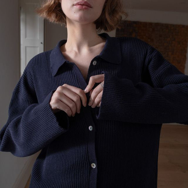 Warm wool cardigan for women in navy.