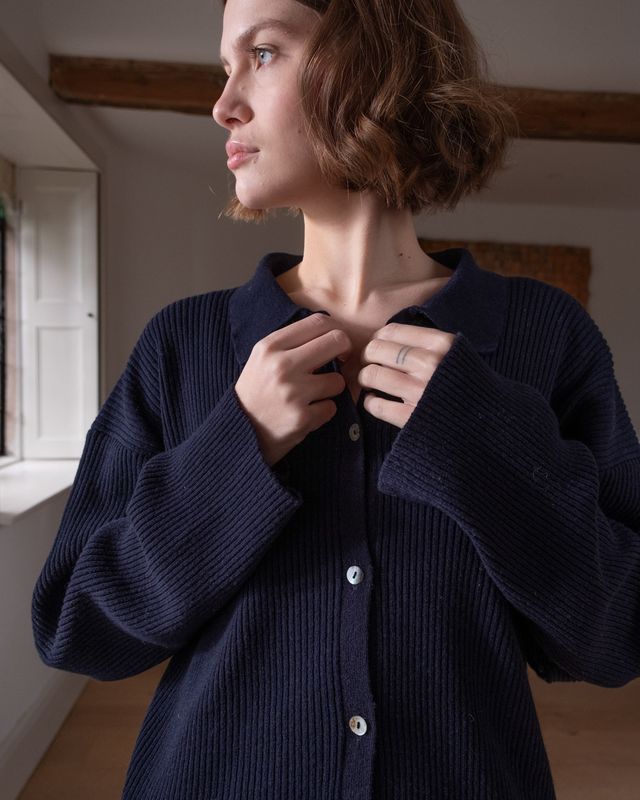 Women's merino wool collared cardigan.