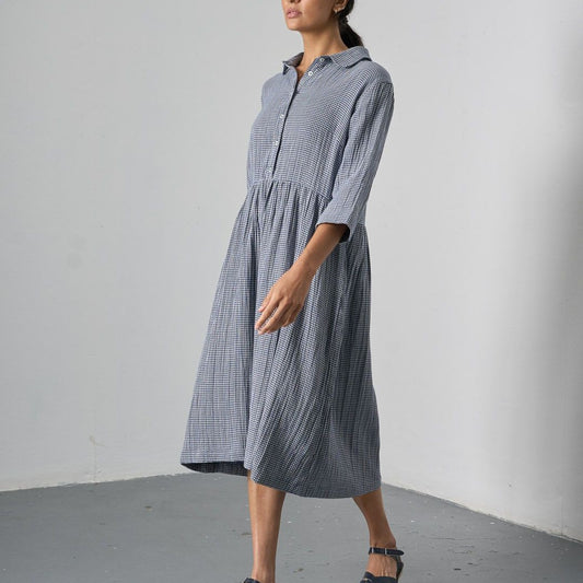 Bibico Bea Shirt Dress Little Check Navy Side View Berrimas Overflow