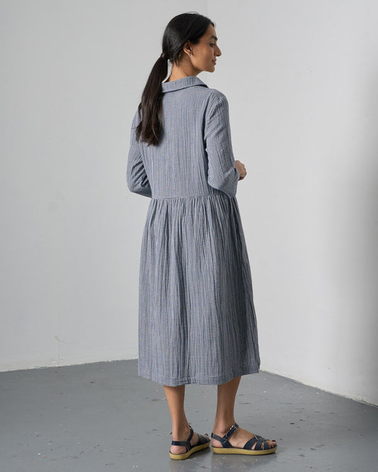 Bibico Bea Shirt Dress Little Check Navy Back View Berrimas Overflow
