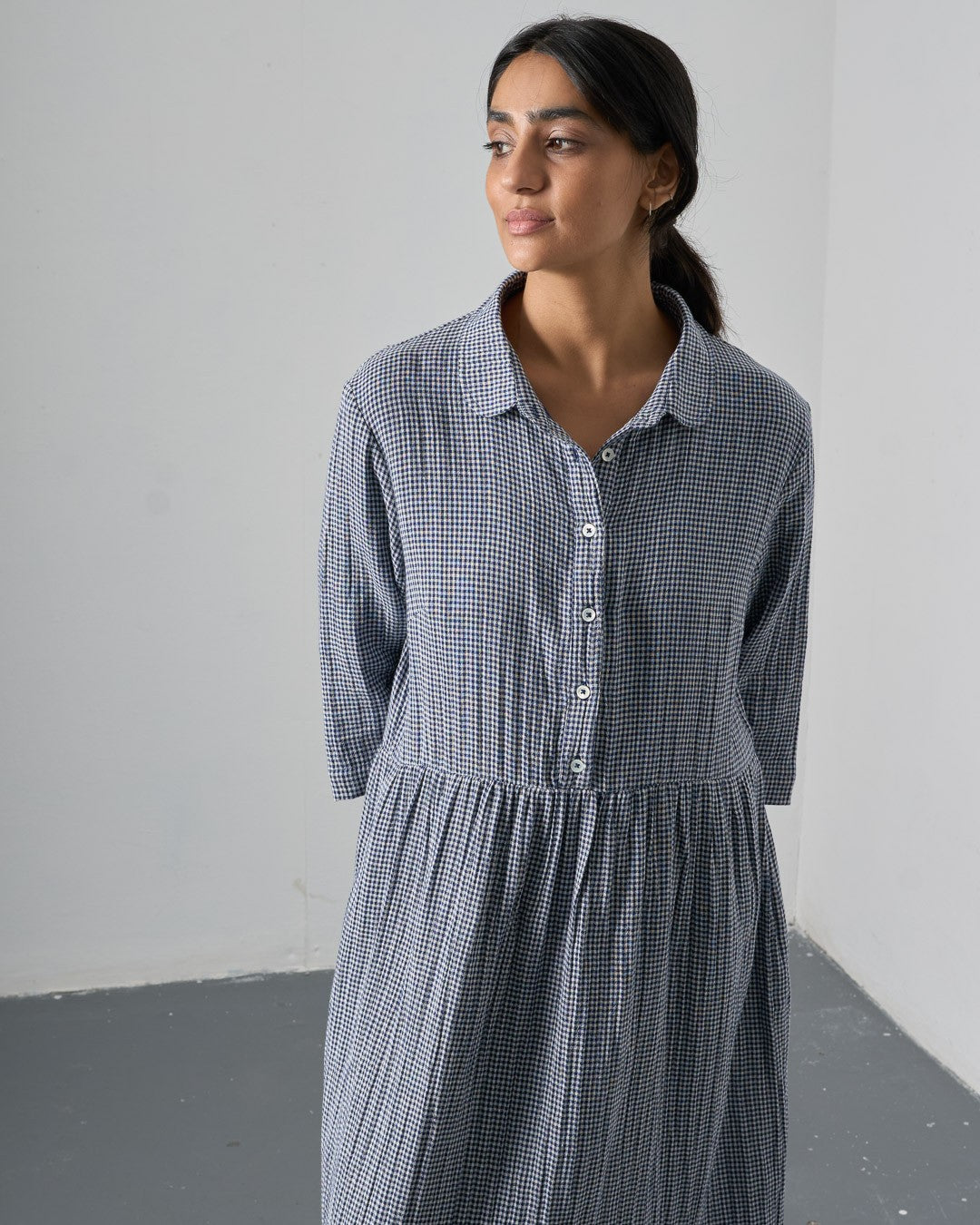 Bibico Bea Shirt Dress Little Check Navy Front View Berrimas Overflow