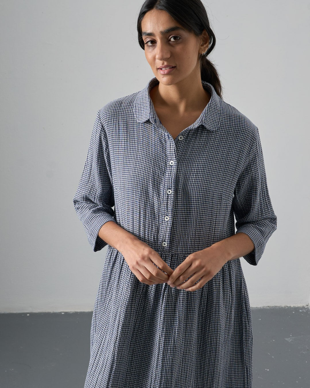 Bibico Bea Shirt Dress Little Check Navy Front View Berrimas Overflow