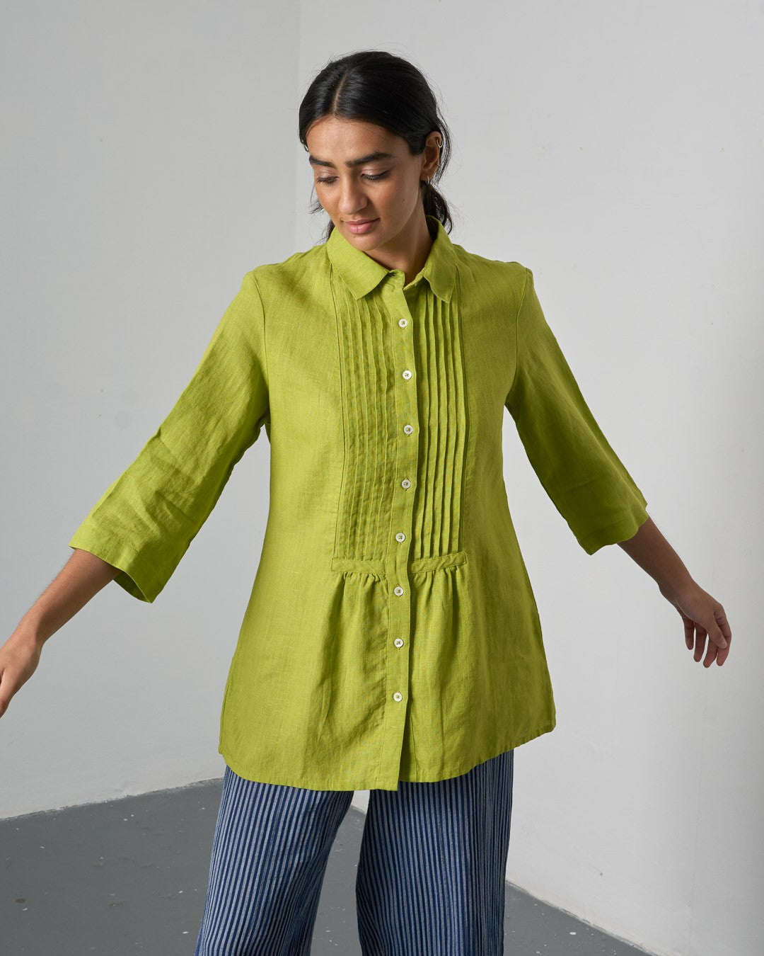 Bibico Betty Tunic Linen Citronelle Front View Berrimas Overflow