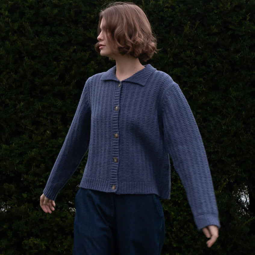 Warm wool cardigan for women in blue