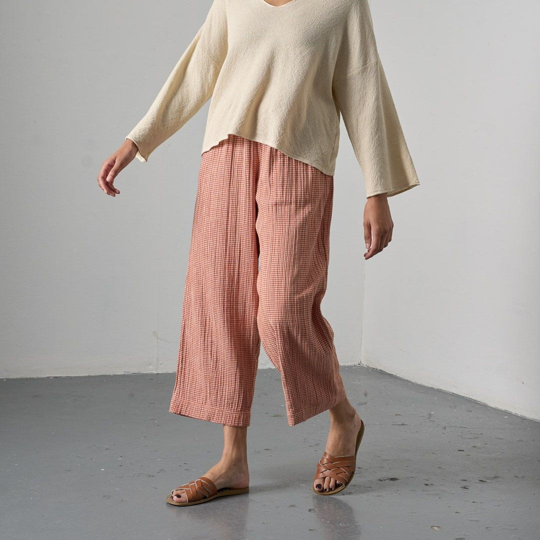 Bibico Clara Tapered Trousers Little Check Rust Front View Berrimas Overflow