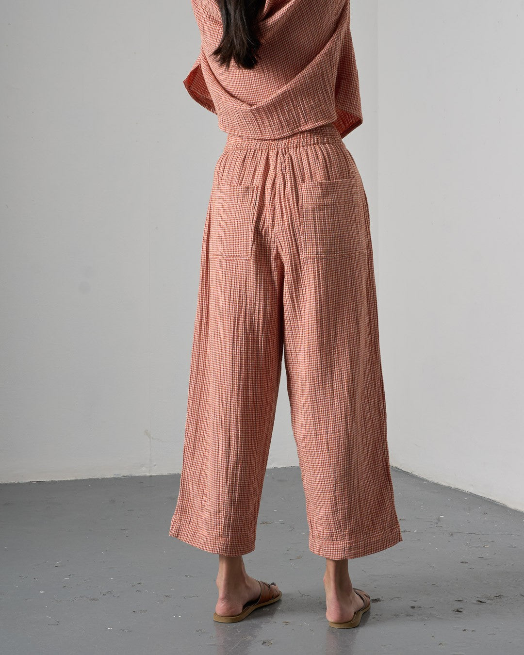 Bibico Clara Tapered Trousers Little Check Rust Back View Berrimas Overflow