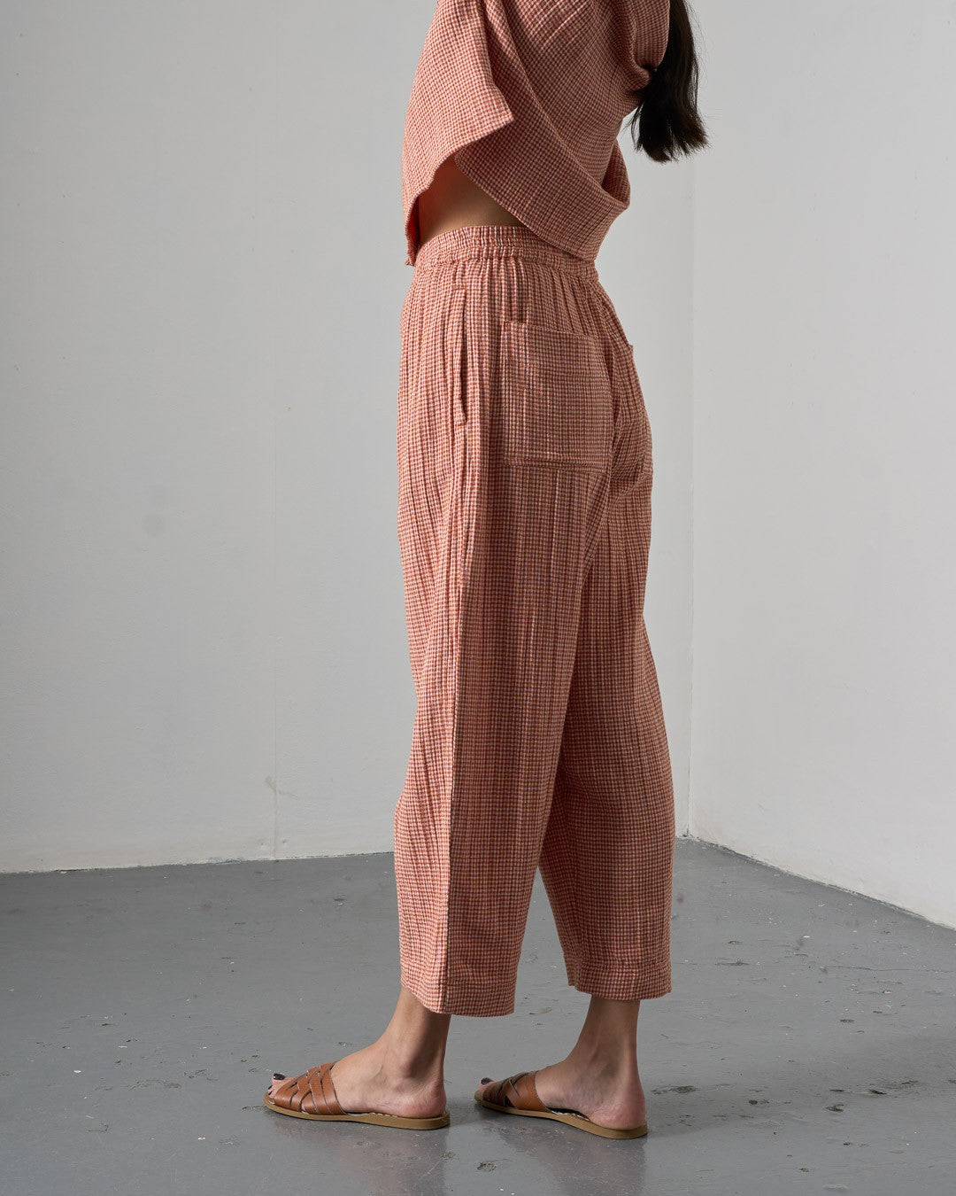 Bibico Clara Tapered Trousers Little Check Rust Side View Berrimas Overflow