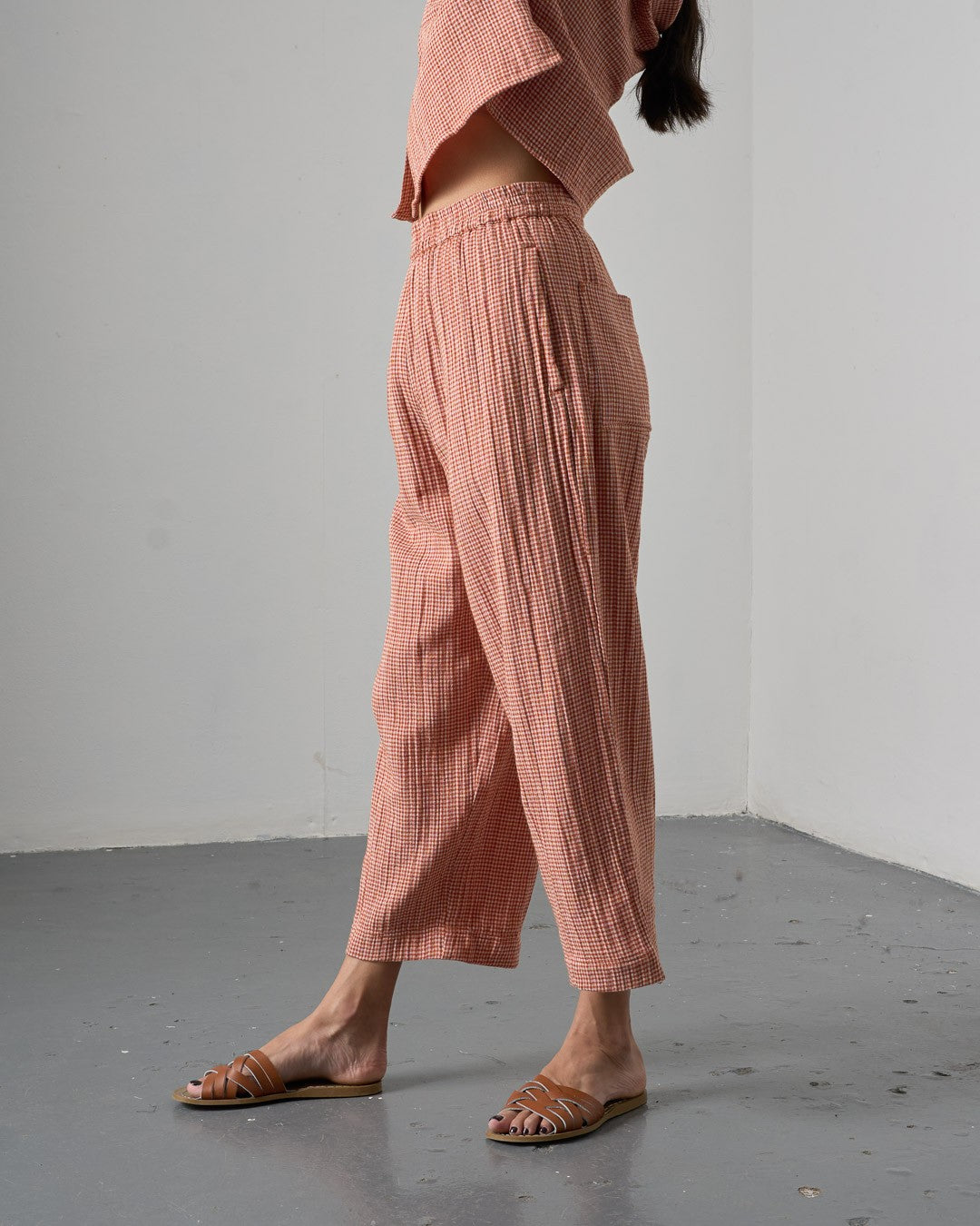 Bibico Clara Tapered Trousers Little Check Rust Side View Berrimas Overflow