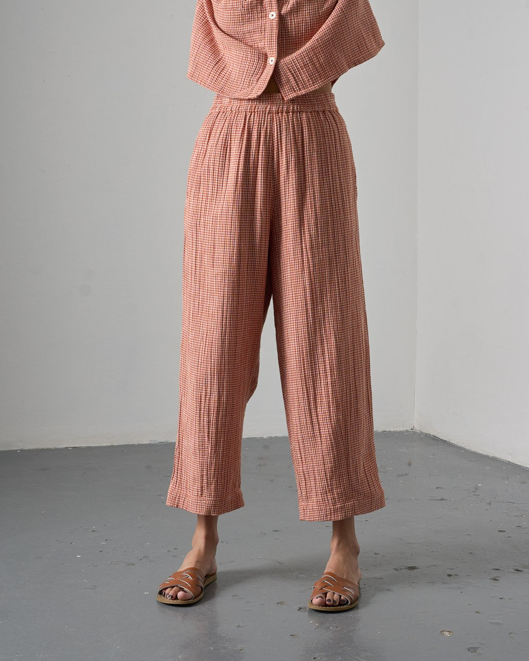 Bibico Clara Tapered Trousers Little Check Rust Front View Berrimas Overflow