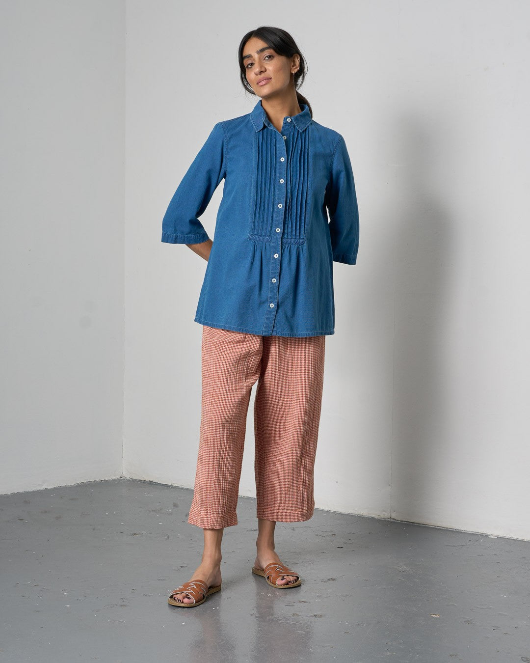 Bibico Clara Tapered Trousers Little Check Rust Front View Berrimas Overflow