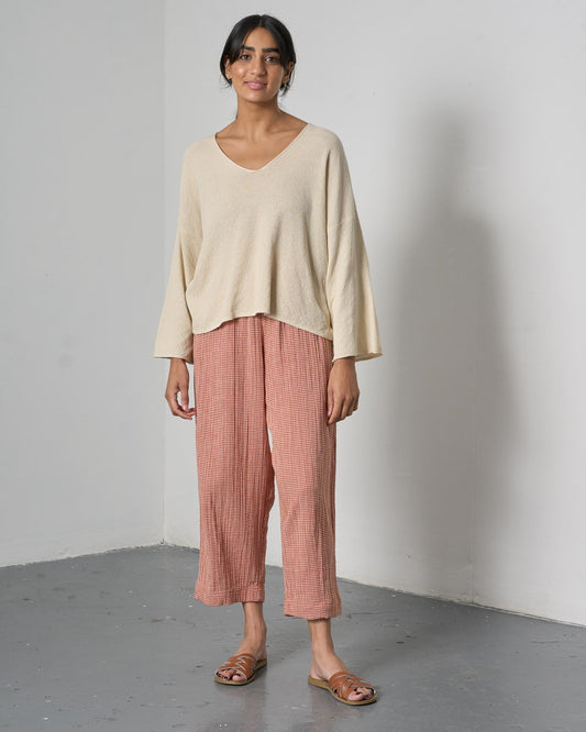Bibico Clara Tapered Trousers Little Check Rust Front View Berrimas Overflow