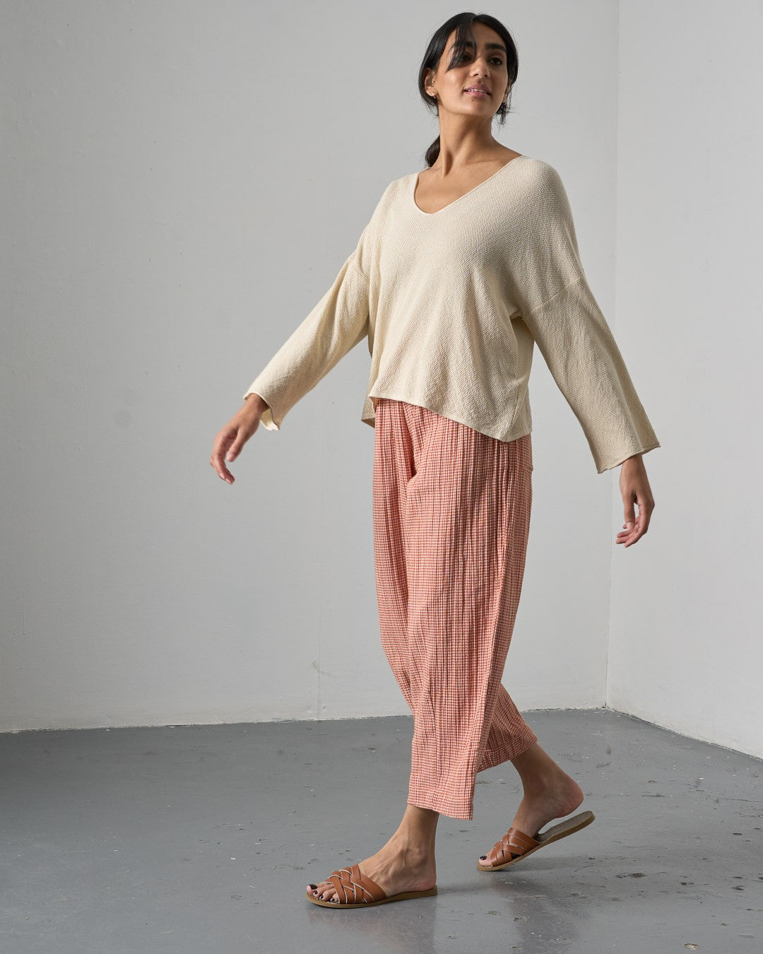 Bibico Clara Tapered Trousers Little Check Rust Side View Berrimas Overflow