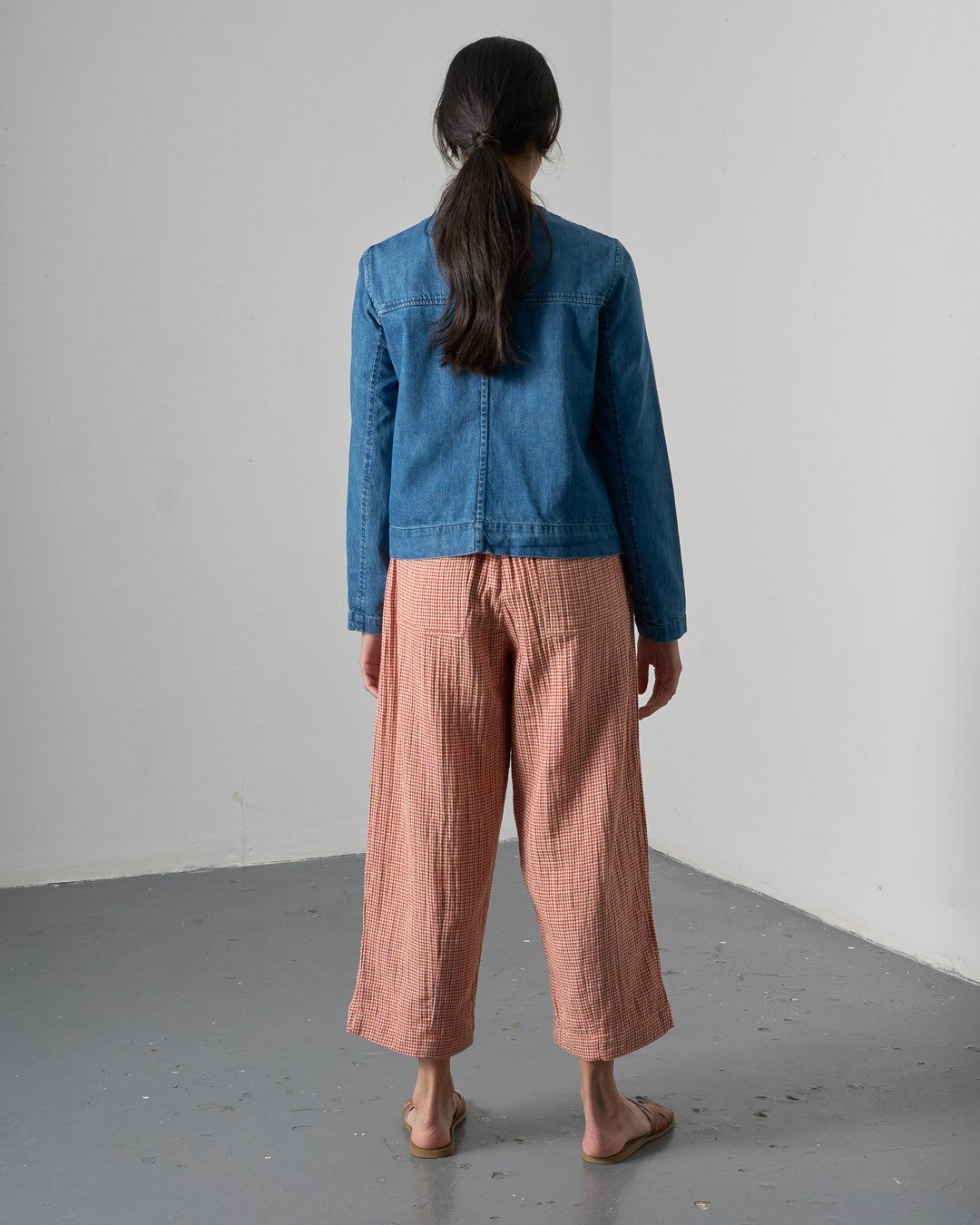 Bibico Clara Tapered Trousers Little Check Rust Back View Berrimas Overflow