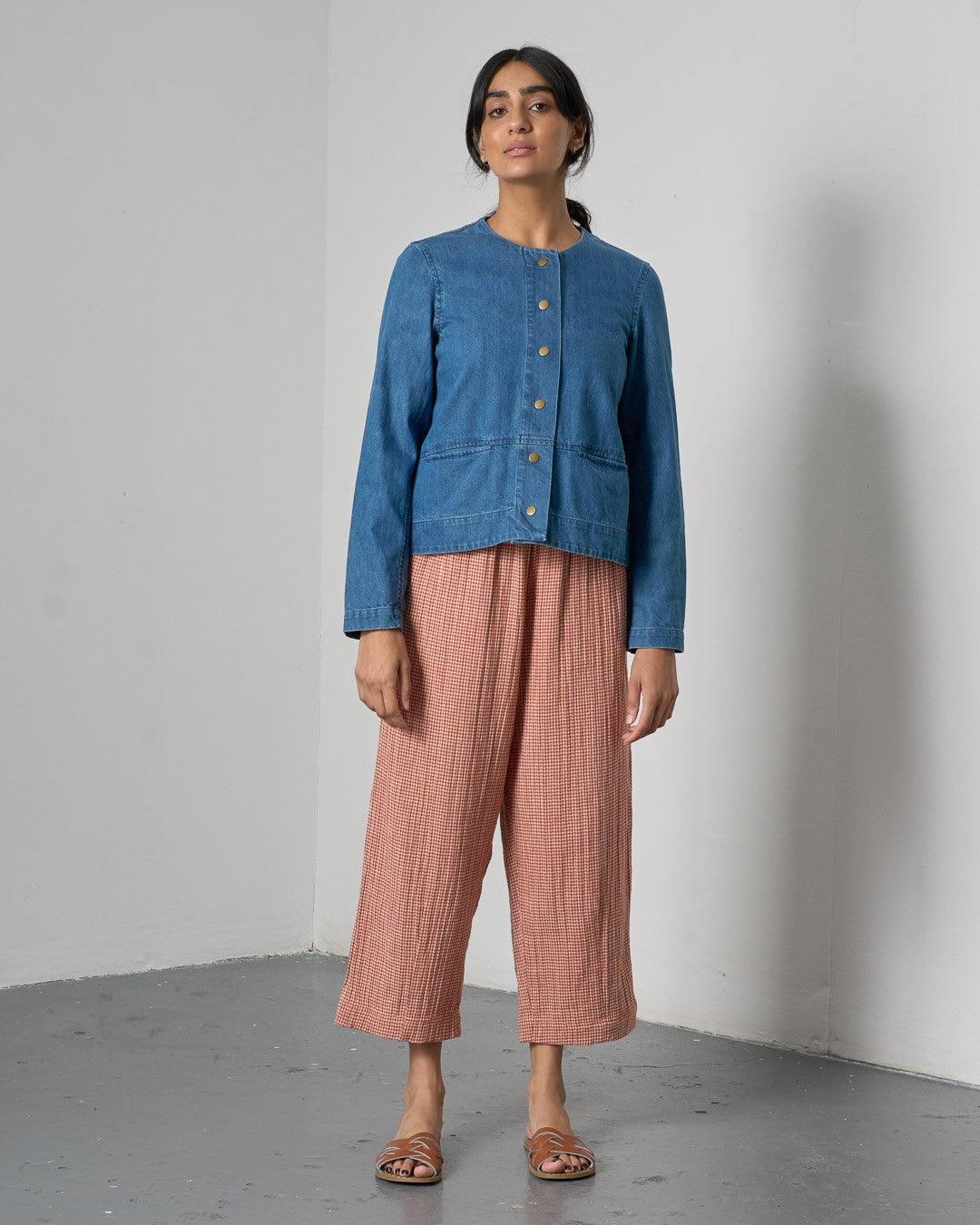 Bibico Clara Tapered Trousers Little Check Rust Front View Berrimas Overflow