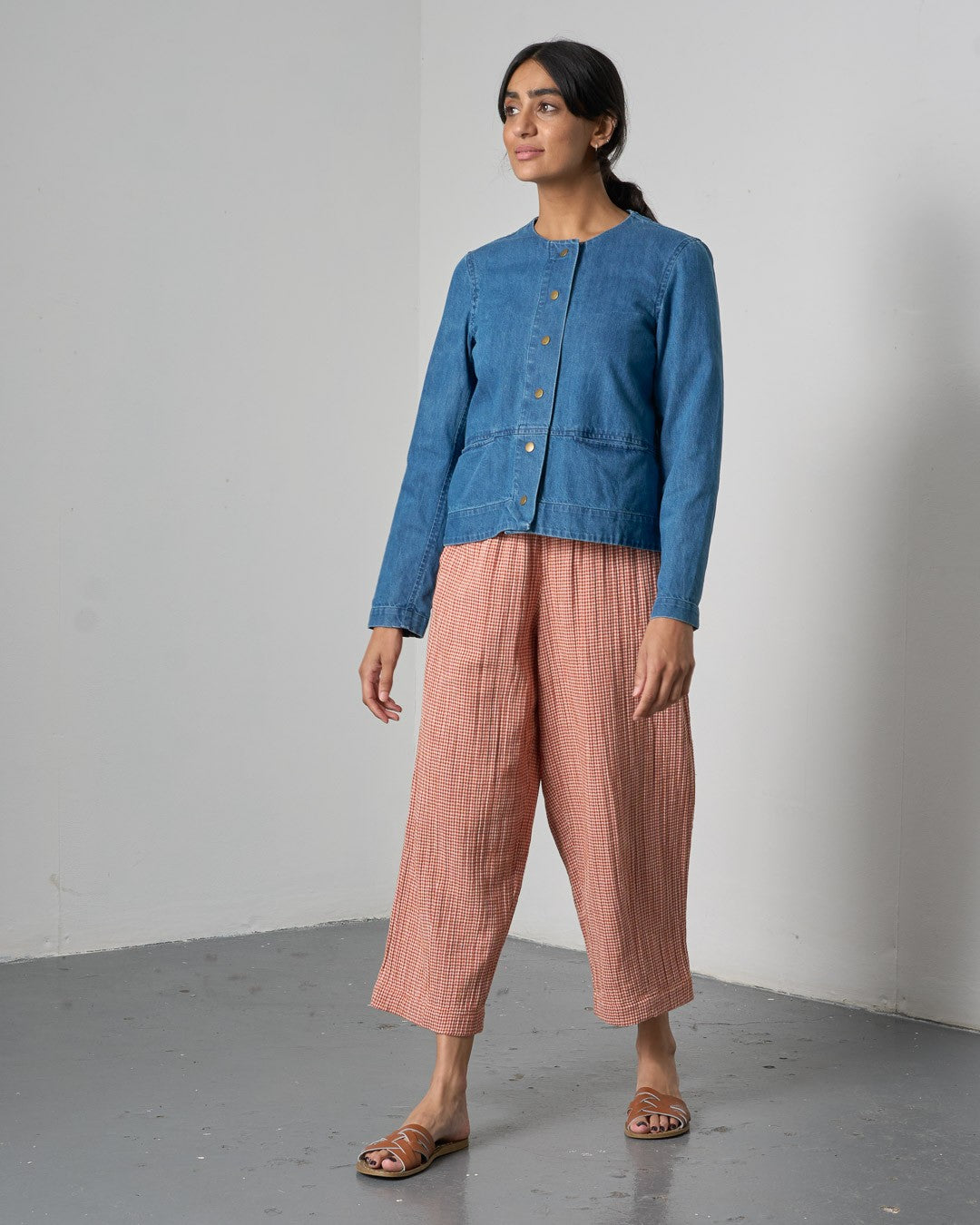 Bibico Clara Tapered Trousers Little Check Rust Front View Berrimas Overflow