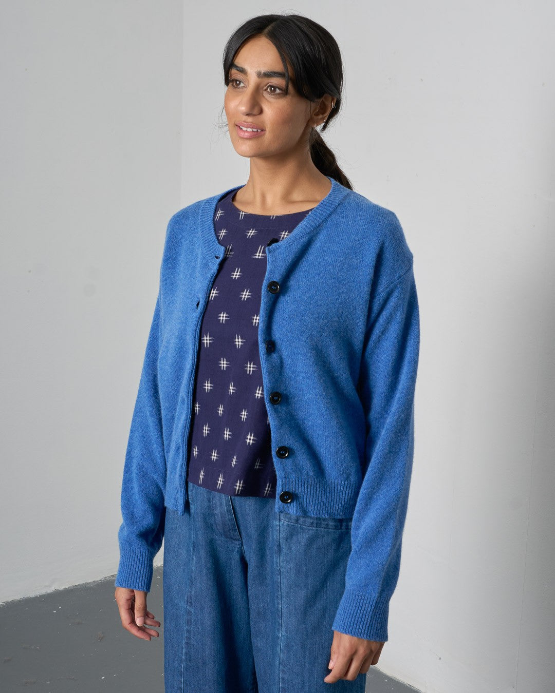Bibico Eva Classic Cardi Med Blue Front View Berrimas Overflow