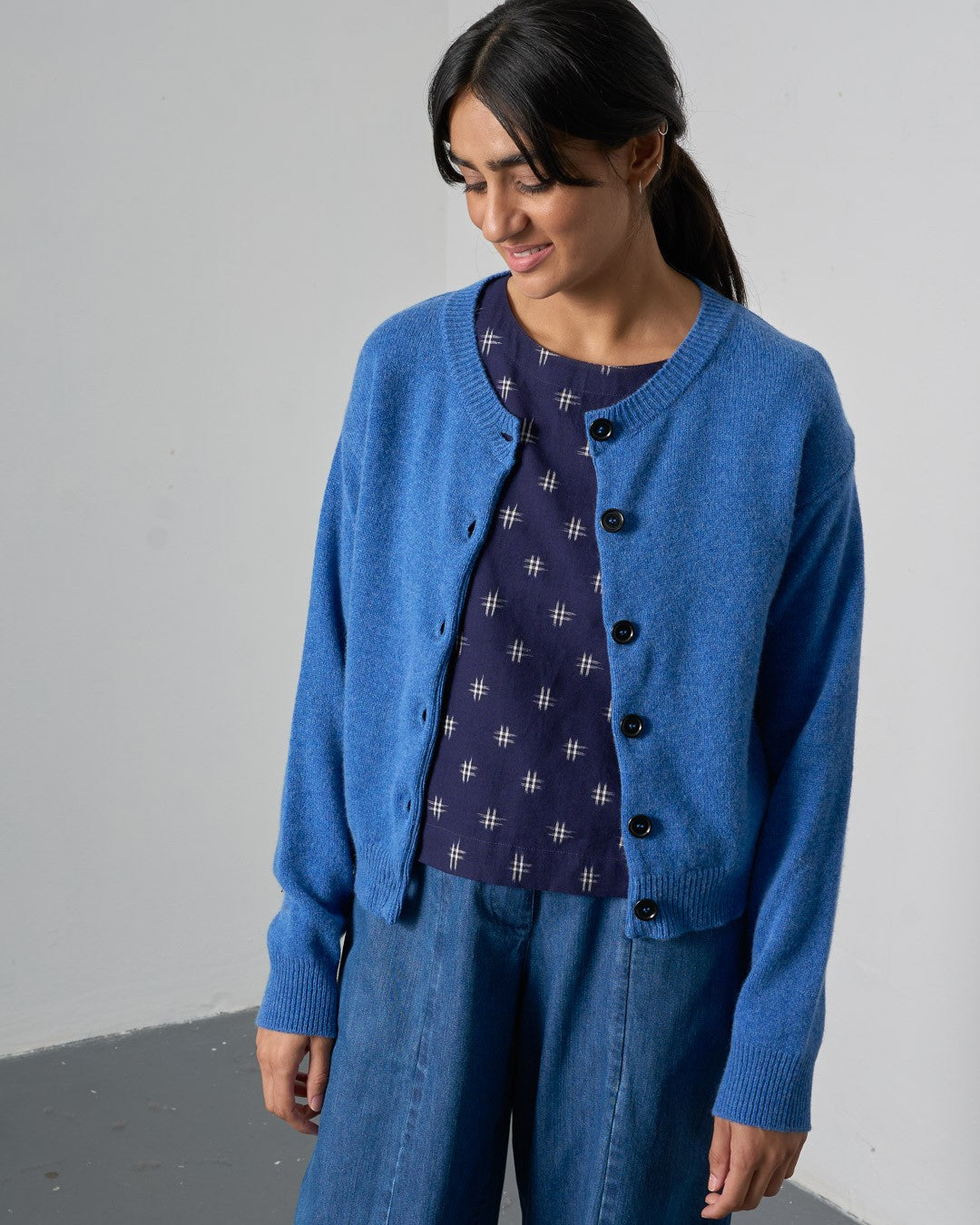 Bibico Eva Classic Cardi Med Blue Front View Berrimas Overflow
