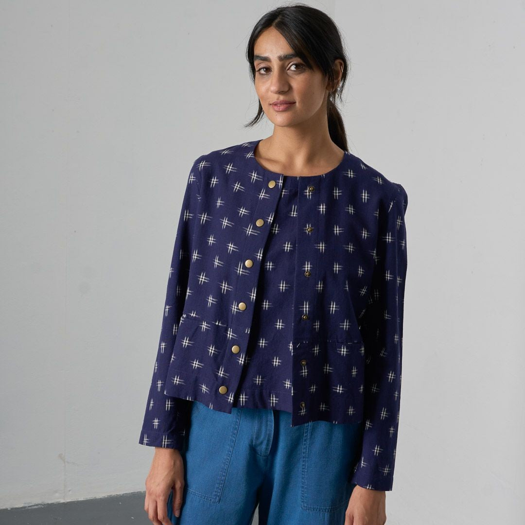 Bibico June Utility Jacket Ikat Front View Berrimas Overflow
