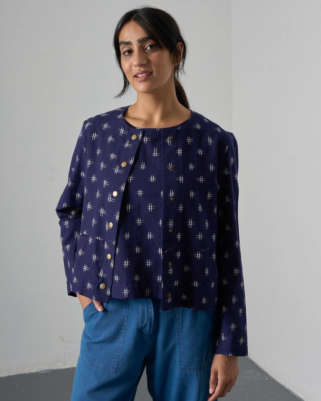 Bibico June Utility Jacket Ikat Front View Berrimas Overflow