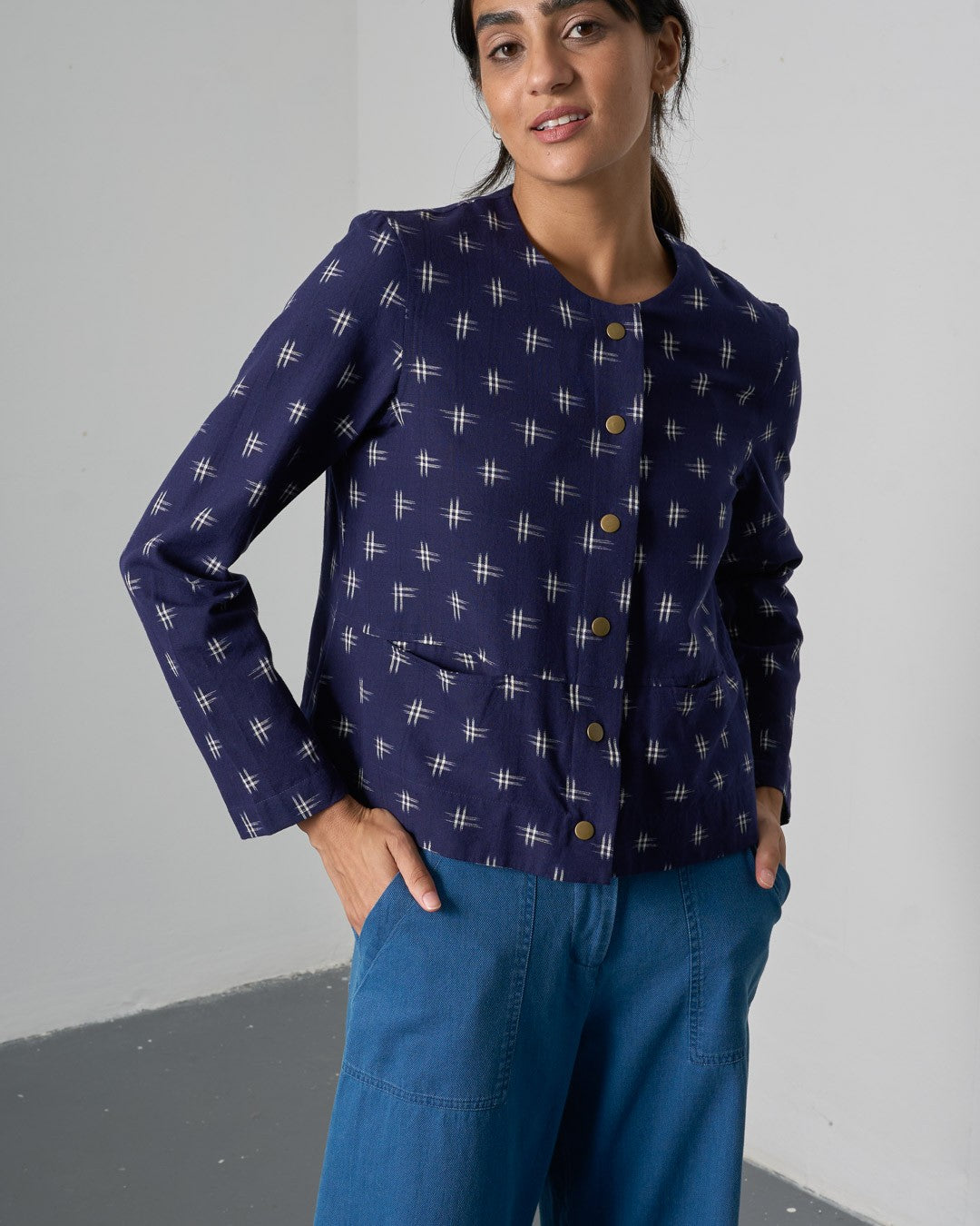 Bibico June Utility Jacket Ikat Front View Berrimas Overflow