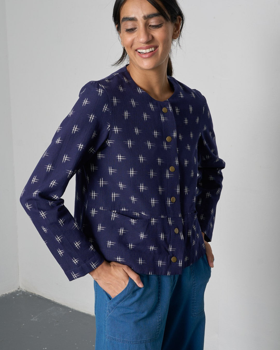 Bibico June Utility Jacket Ikat Front View Berrimas Overflow