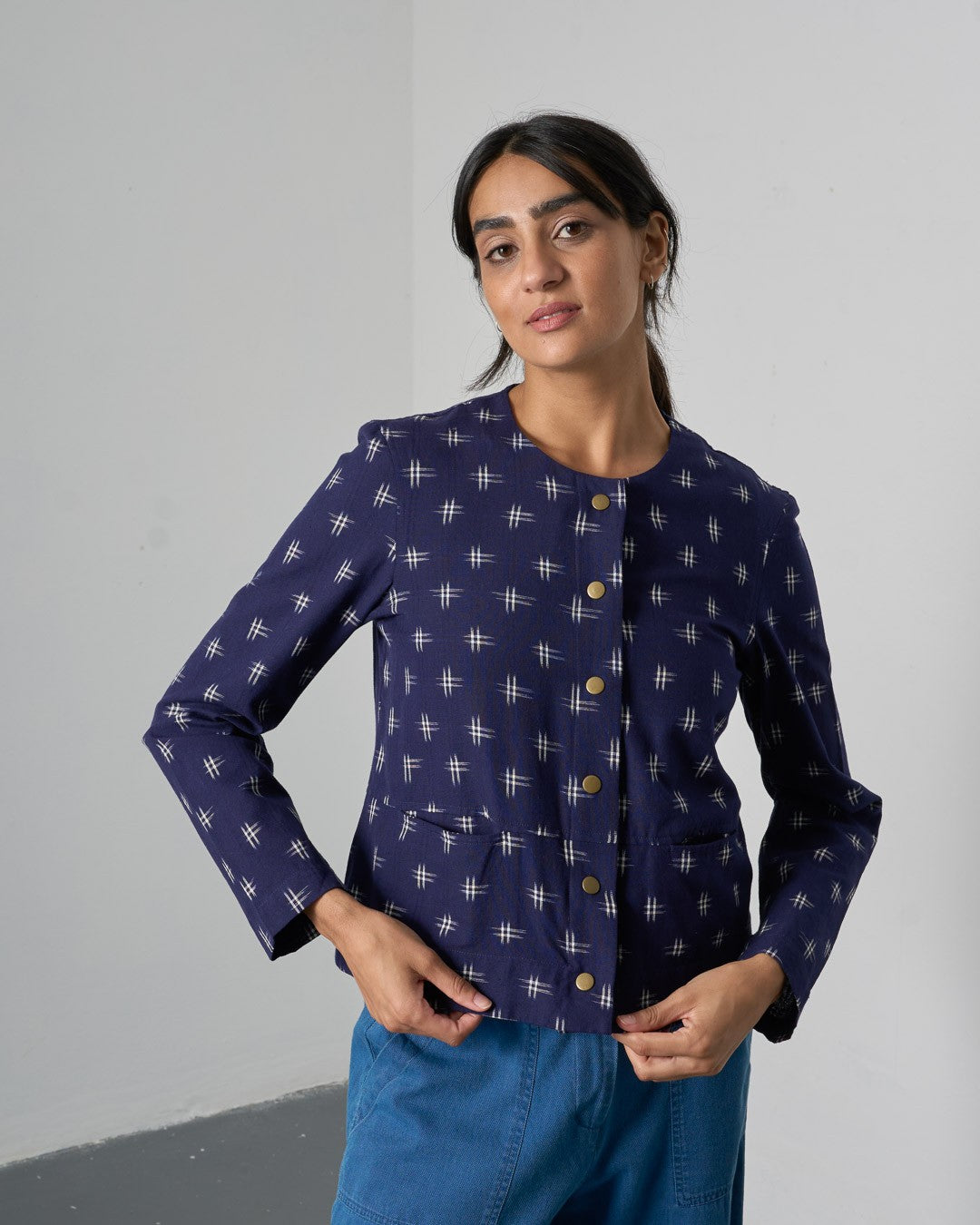 Bibico June Utility Jacket Ikat Front View Berrimas Overflow