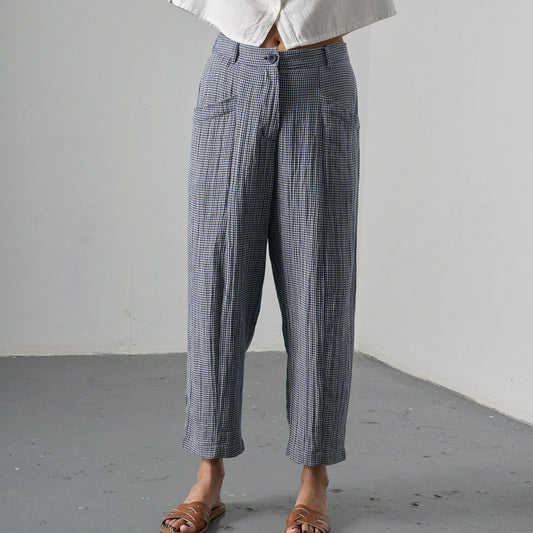 Bibico Lorren Trousers Navy Little Check Front View Berrimas Overflow