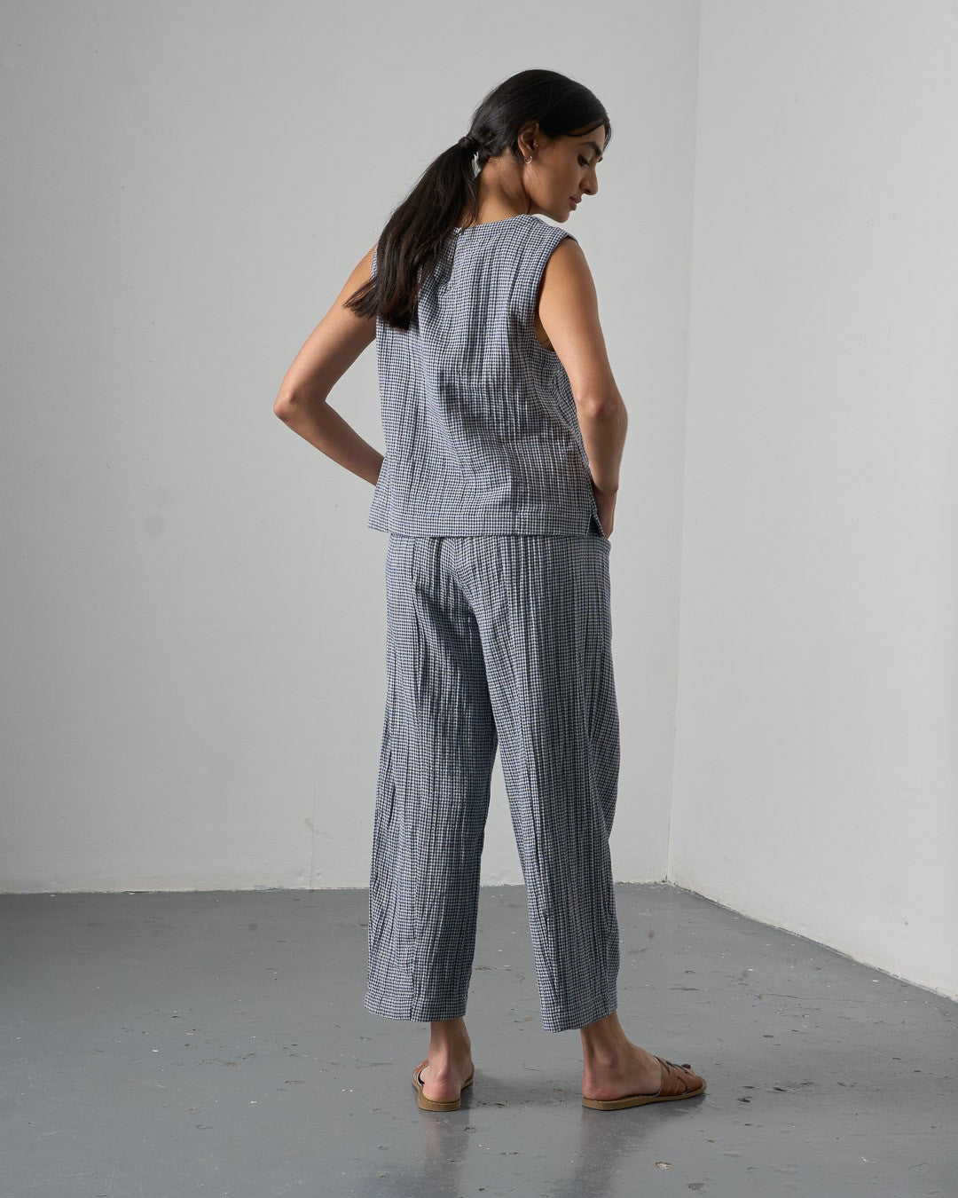 Bibico Lorren Trousers Navy Little Check Back View Berrimas Overflow