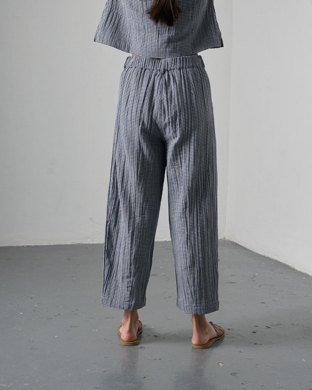 Bibico Lorren Trousers Navy Little Check Back View Berrimas Overflow