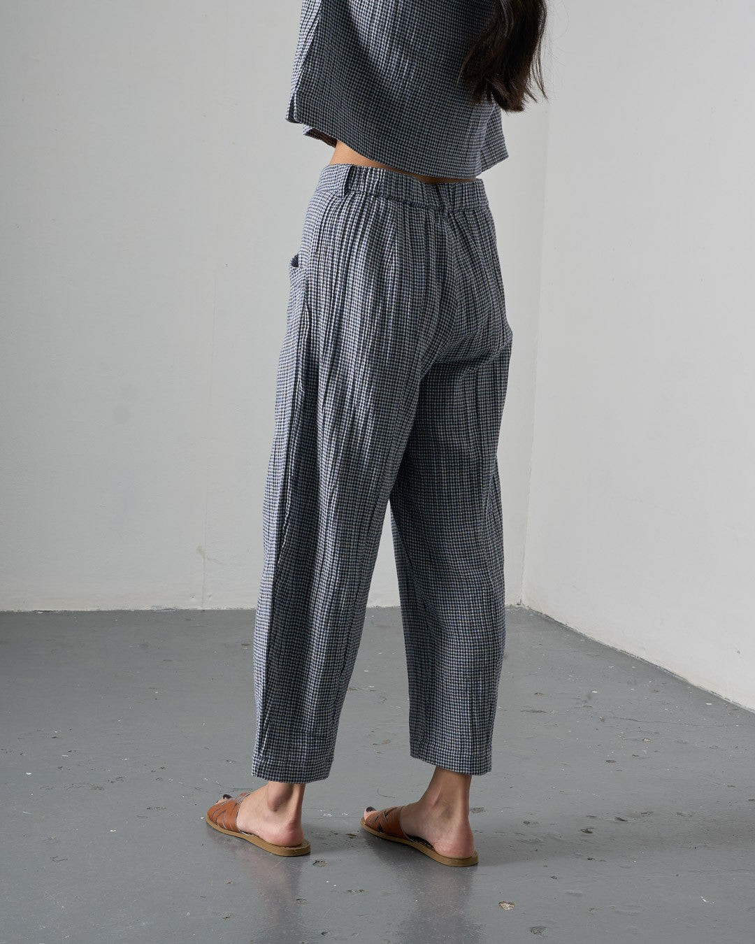 Bibico Lorren Trousers Navy Little Check Back View Berrimas Overflow