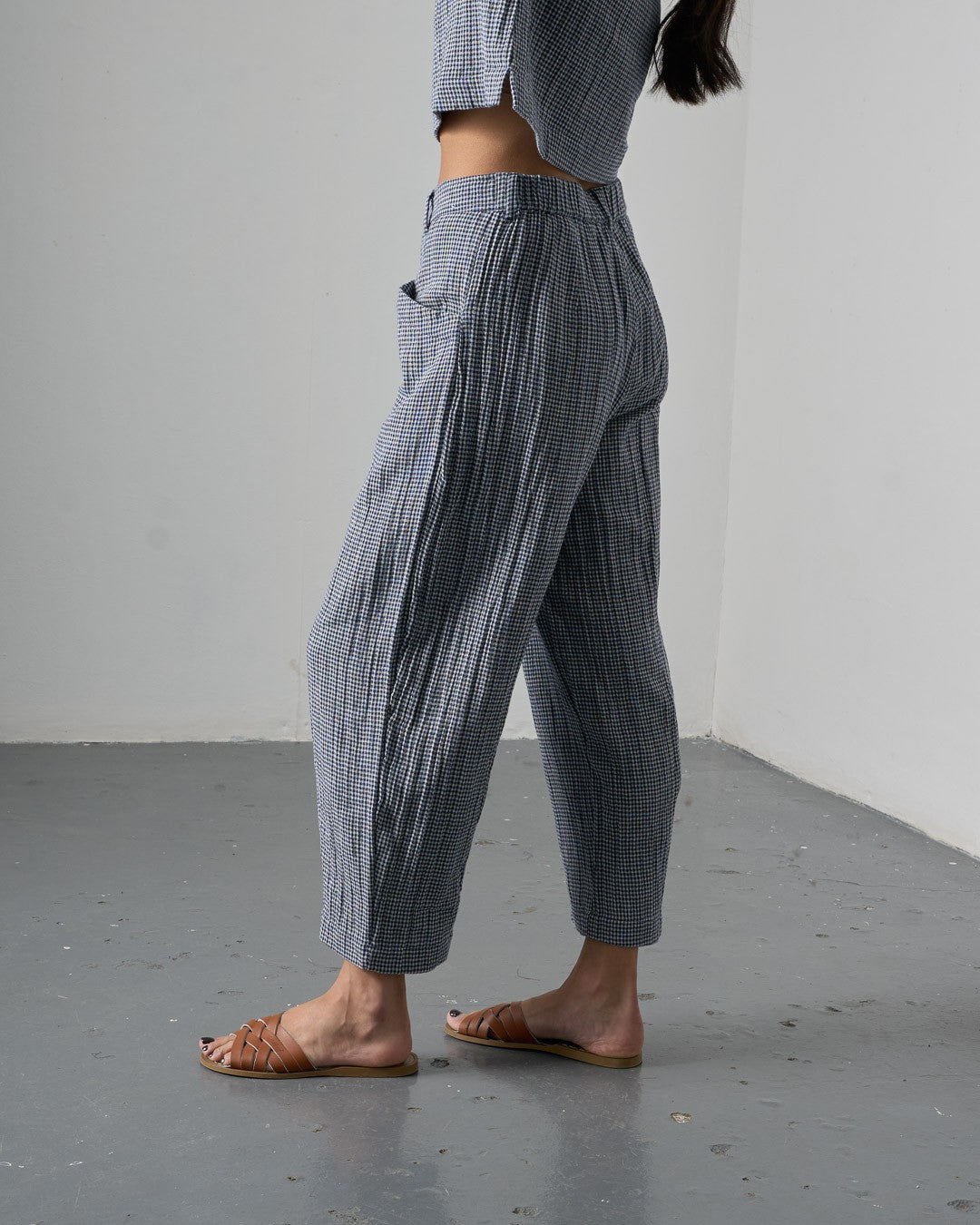 Bibico Lorren Trousers Navy Little Check Side View Berrimas Overflow