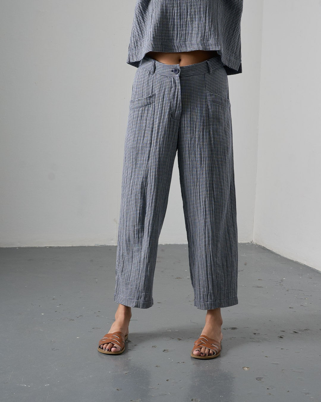 Bibico Lorren Trousers Navy Little Check Front View Berrimas Overflow