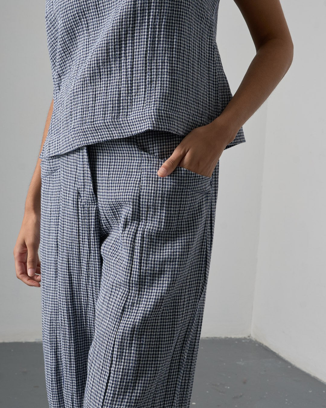 Bibico Lorren Trousers Navy Little Check Detail Berrimas Overflow
