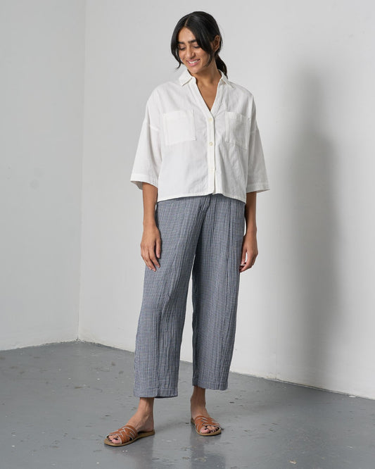 Bibico Lorren Trousers Navy Little Check Front View Berrimas Overflow