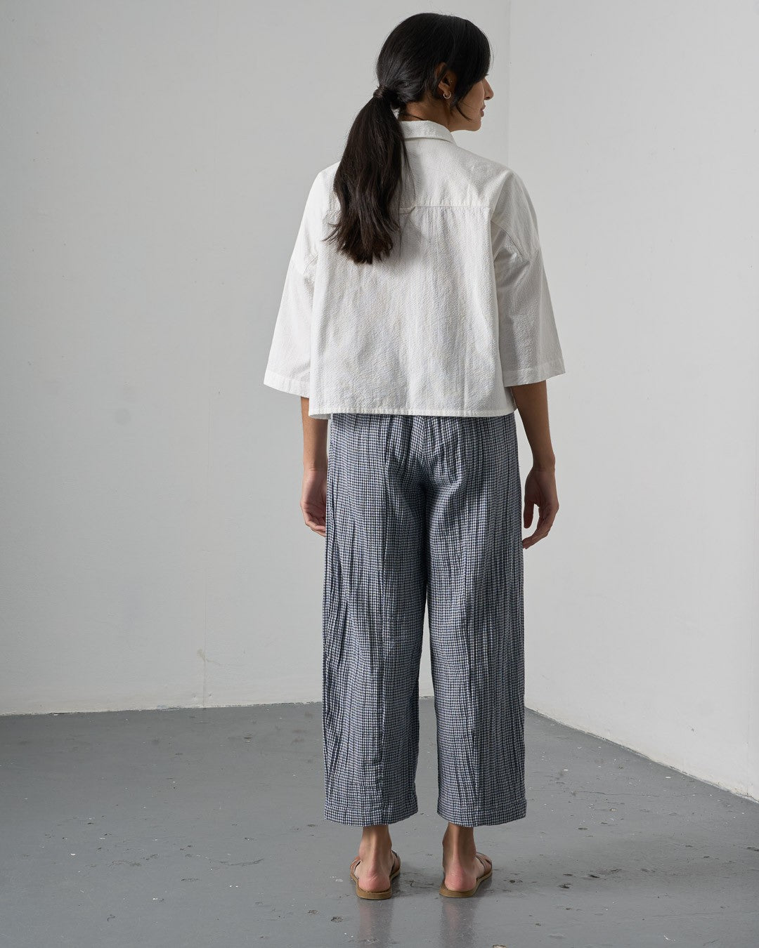 Bibico Lorren Trousers Navy Little Check Back View Berrimas Overflow