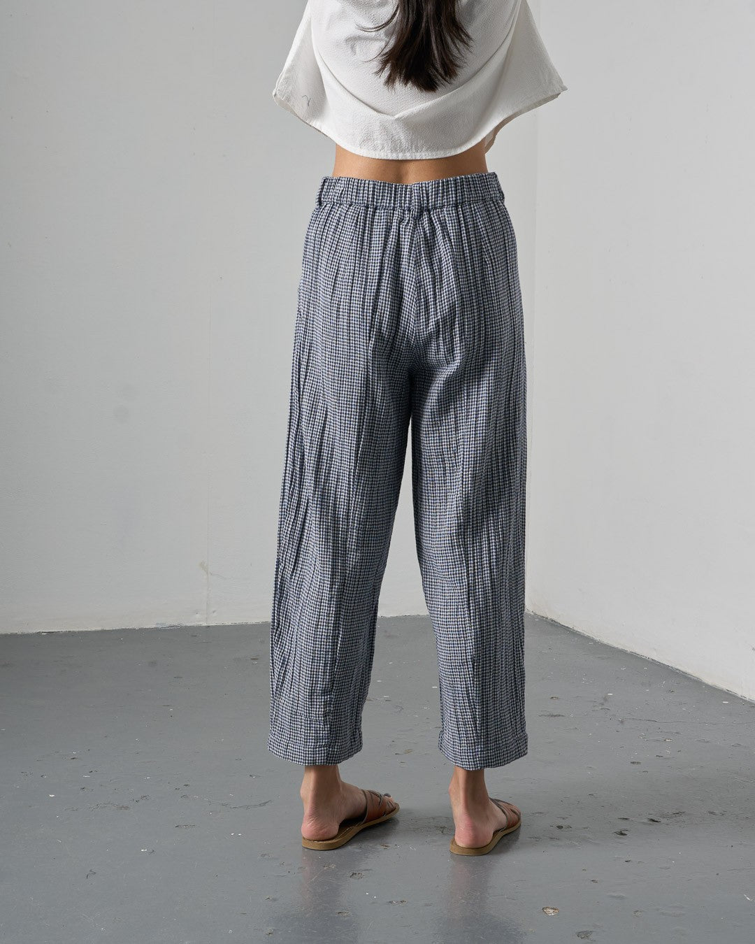 Bibico Lorren Trousers Navy Little Check Back View Berrimas Overflow