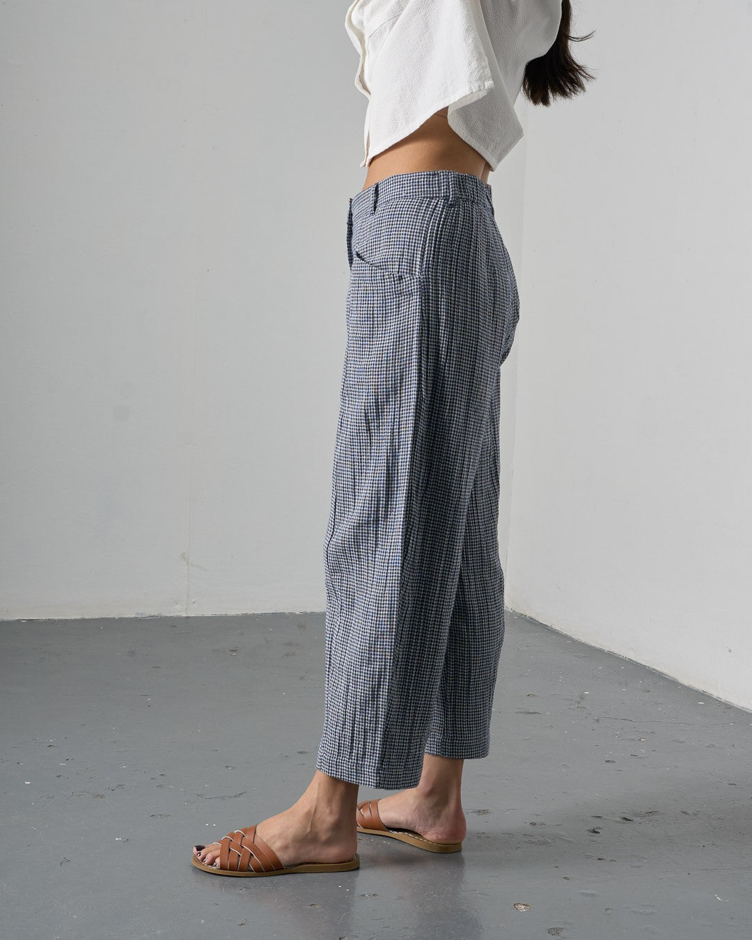 Bibico Lorren Trousers Navy Little Check Side View Berrimas Overflow