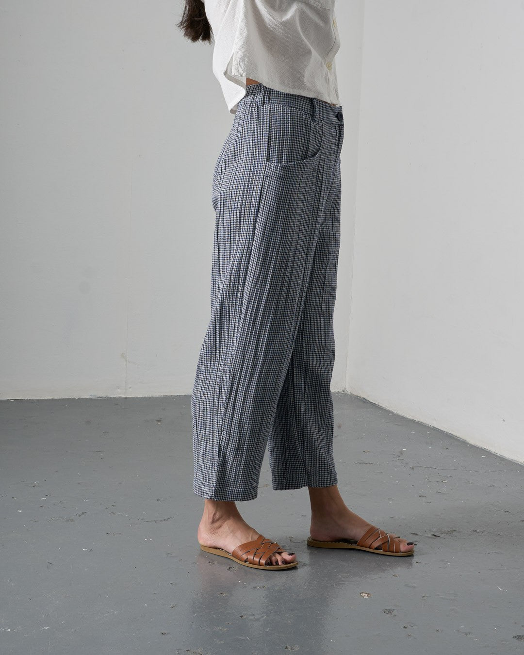 Bibico Lorren Trousers Navy Little Check Side View Berrimas Overflow