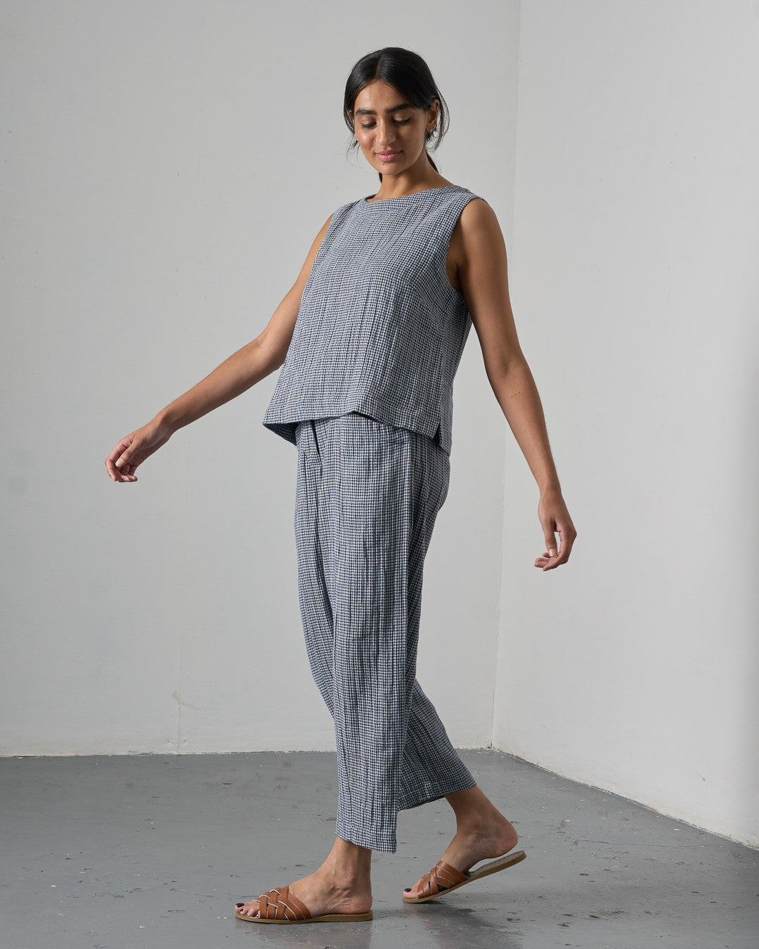 Bibico Lorren Trousers Navy Little Check Side View Berrimas Overflow