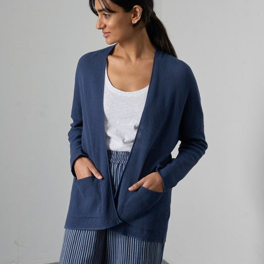 Bibico Rosie Edge To Edge Cardi Navy Front View Berrimas Overflow
